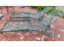 Vintage Lot Of 3 Wrought Iron Lounge Chairs With Blue Cushions