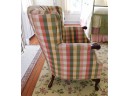 Plaid Wingback Armchair With Removable Cushion