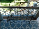 Vintage Wrought Iron Bench And Small Glass Top Patio Table