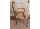 Stylish Antique Hand Carved French Armchairs With Yellow Fabric Upholstery