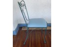 Vintage Set Of 3 Outdoor Wrought Iron Patio Chairs With Blue Cushions