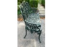 Lovely Green Wrought Iron Patio Suite With Table, 2 Chairs, Bench, And Planter/Basket