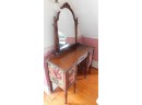 Antique Wooden Vanity On Wheels With Floral Design