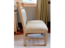 Set Of 10 Wooden Dining Room Chairs With Plaid Fabric Cushions