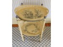 Two Tier Collapsible Tray Table Stand With Decorative Floral Trays