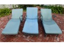 Vintage Lot Of 3 Wrought Iron Lounge Chairs With Blue Cushions