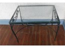 Vintage Patio Small Glass Top Wrought Iron Side Table