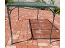 Vintage Green Wrought Iron Patio Table With Leaf Design
