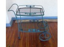Vintage 2 Tier Wrought Iron Drink Cart With Removable Tray