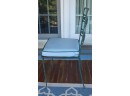 Vintage Wrought Iron Patio Chairs With Blue Cushions
