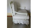 Comfortable Lovely White Wooden Accent Chair With Removable White And Blue Seat Cushions