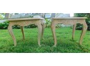 Lovely Square Wooden End Tables With Scalloped Design- Pair Of 2