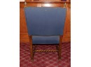 Pair Of Stylish Hand Carved Wooden Armchairs With Blue Upholstery