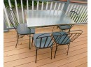 Vintage Glass Top Wrought Iron Patio Table With 4 Chairs