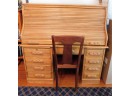 Vintage Wooden Roll Top Desk With Chair