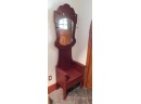 Stylish Red Wooden Mirrored Hall Tree/Coat Rack With Bottom Storage Compartment