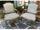 19th Century Louis XV Inspired Wooden Armchairs With Floral Upholstery