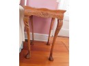 Vintage Wooden Side Table With Patterned Vinyl Top