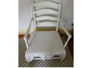 Comfortable Lovely White Wooden Accent Chair With Removable White And Blue Seat Cushions