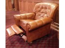 Comfortable Soft Tan Leather Reclining Lounge Chair Wide Back