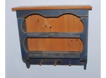 Blue Painted Wooden Wall Shelving Unit