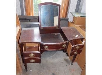 Antique Mahogany Vanity With Collapsing Mirror
