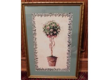 Large Potted Plant With Pink Flowers Print In Decorative Frame