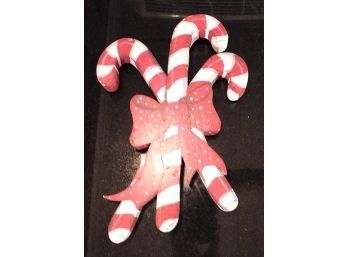 Festive Wooden Candy Canes With Bow Decor