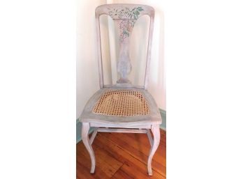 Hand Painted Lavender Wooden Chair With Rattan Style Seat