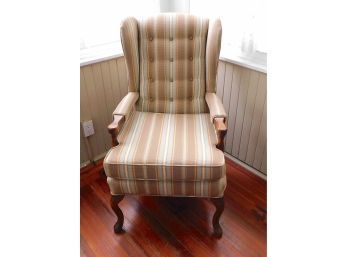 Lovely Striped Wingback Armchair With Removable Cushion