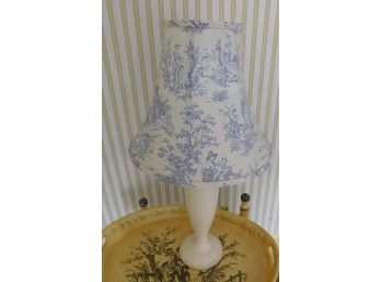 White Ceramic Table Lamp With Decorative Blue And White Lamp Shade