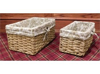Wicker Baskets With Floral Lining - Pair Of 2