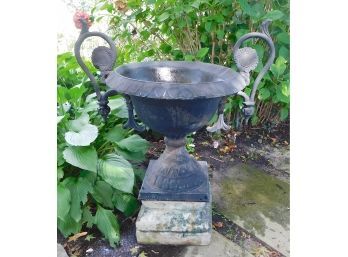 Large Metal Planter With Stone Base