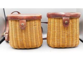 Fabulous Vintage Etienne Aigner Wicker Leather Basket Purses - Pair Of 2