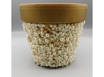 Small Ceramic Flower Pot With Decorative Faux Pearl Design