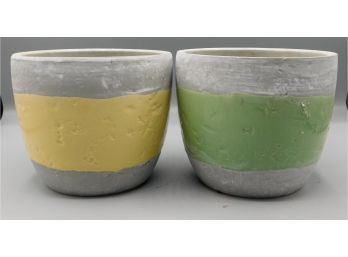 Green And Yellow Matching Ceramic Flower Pots