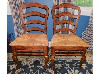 Wooden Dining Chairs With Woven Seats - Pair Of 2
