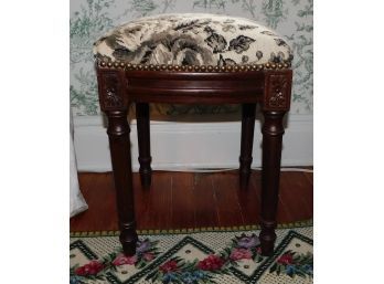 Small Wooden Stool With Floral Stitched Cushion