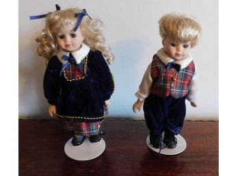 Pair Of Vintage Blonde Children's Dolls With Stands