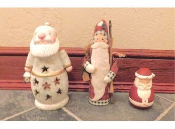 Festive Christmas Holiday Santa Clause Figurines - Lot Of 3