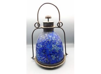 Decorative Candle Holder With Blue Glass Shade