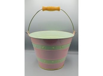 Pink And Green Striped Metal Bucket