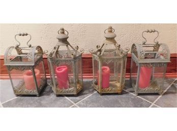Decorative Metal Lantern Style Candle Holders - Lot Of 4