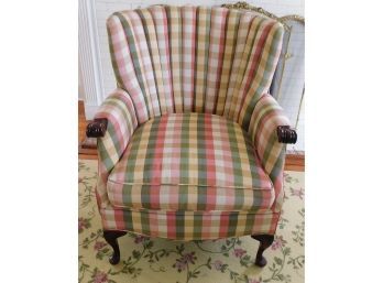 Plaid Wingback Armchair With Removable Cushion