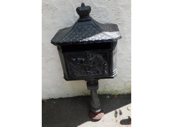 Wrought Iron Ground Mount Locking Mailbox With Post Mail Carrier On Horse