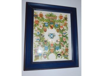 'The Clans' Vintage Scottish Crests Artwork Print In Wooden Frame