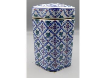 Hand Painted Blue Patterned Ceramic Storage Jar