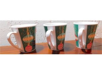 Green And White Christmas Ornament Themed Drinking Mugs - Set Of 3