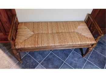 Country Woven Seated Bench With Wooden Frame