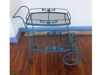 Vintage 2 Tier Wrought Iron Drink Cart With Removable Tray
